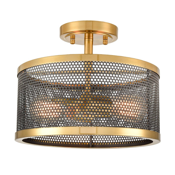 Brass Flush Mount Ceiling Light  Drum Metal Shade  | Claxy